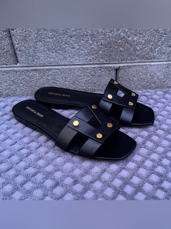 Veronica Beard Shoes - Veronica Beard Via Black Leather Slide Sandals Gold Studs Size 9.5